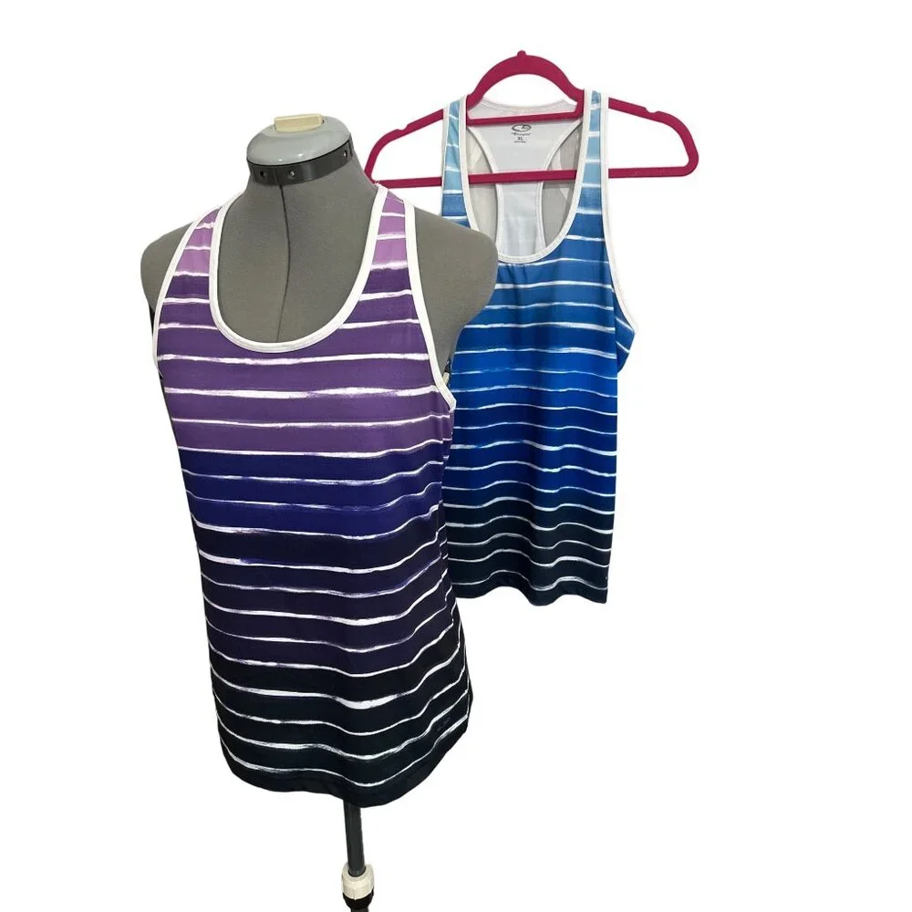 Champion Womens Striped Racerback Tank Top Bundle - Size XL Blue & Purple - Picture 1 of 15